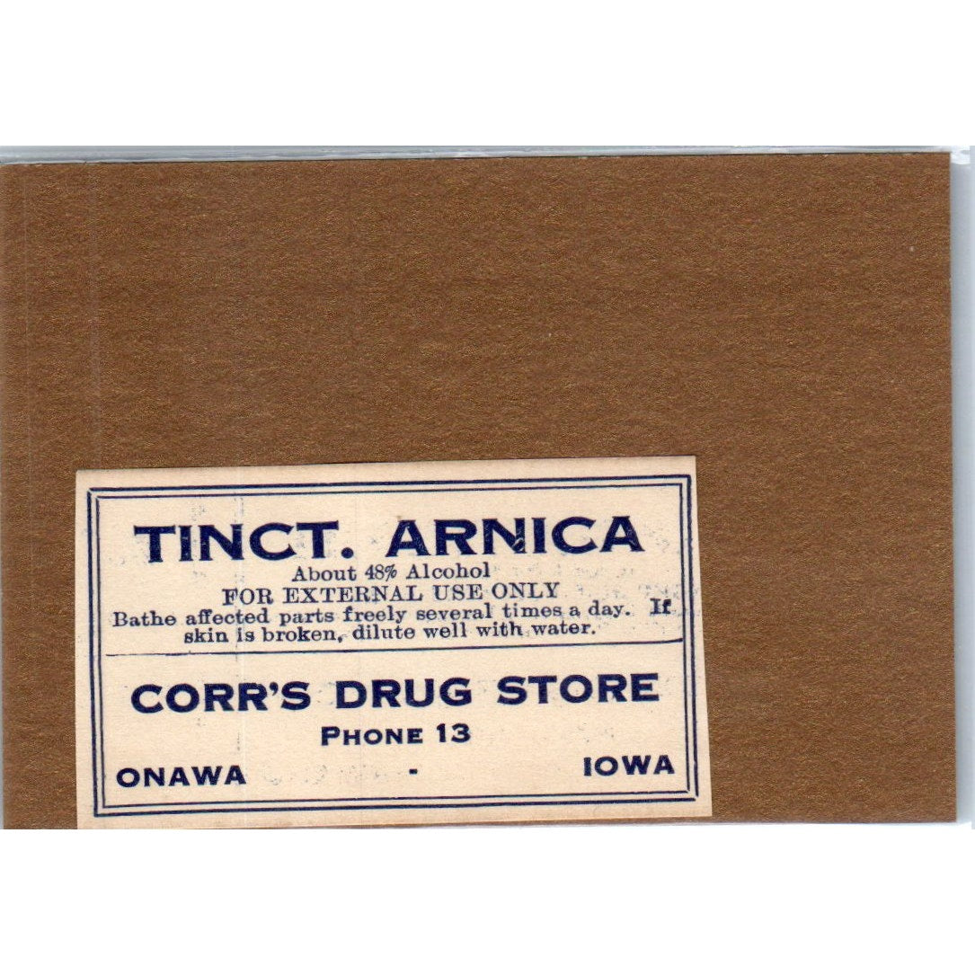 Corr's Drug Store Arnica Onawa Iowa Antique Apothecary Label TH2-AL