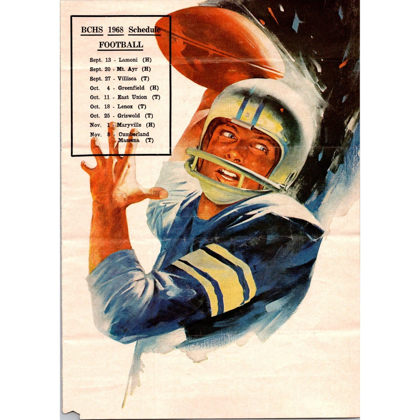 1968 Coca Cola FOOTBALL BCHS Schedule Bedford Iowa Bulldogs IA COVER ONLY J2