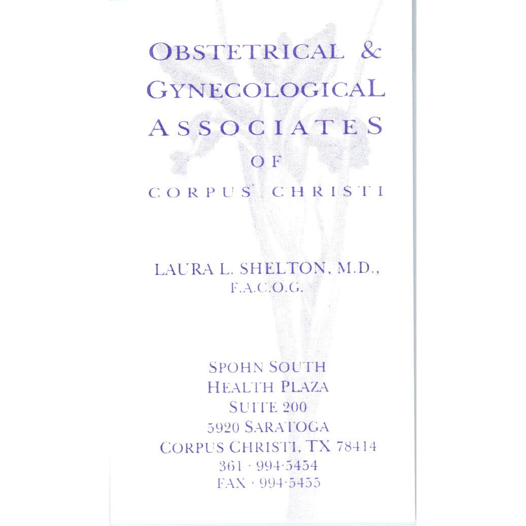 Laura L Shelton Obstetrical & Gynecological Corpus Christi Business Card SE3-B8