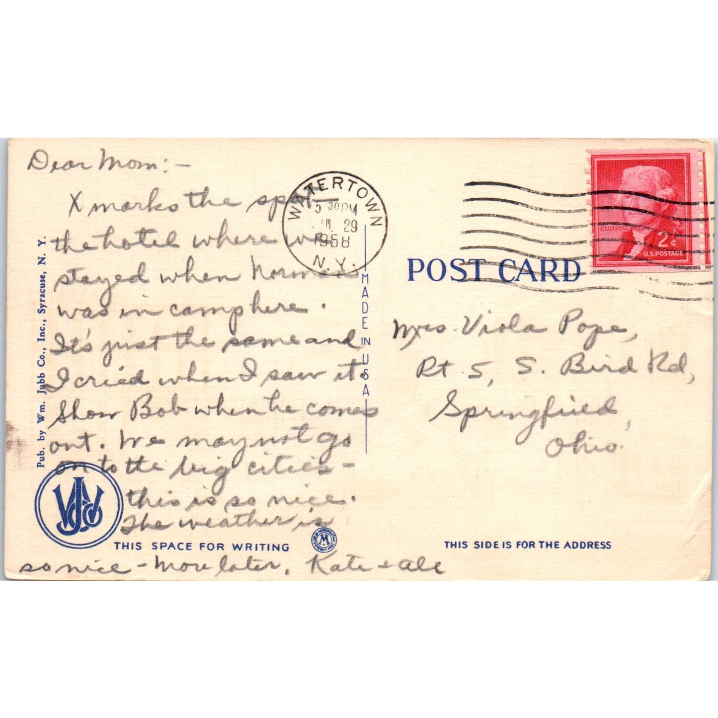 1958 Public Square Watertown New York Vintage Postcard PD3