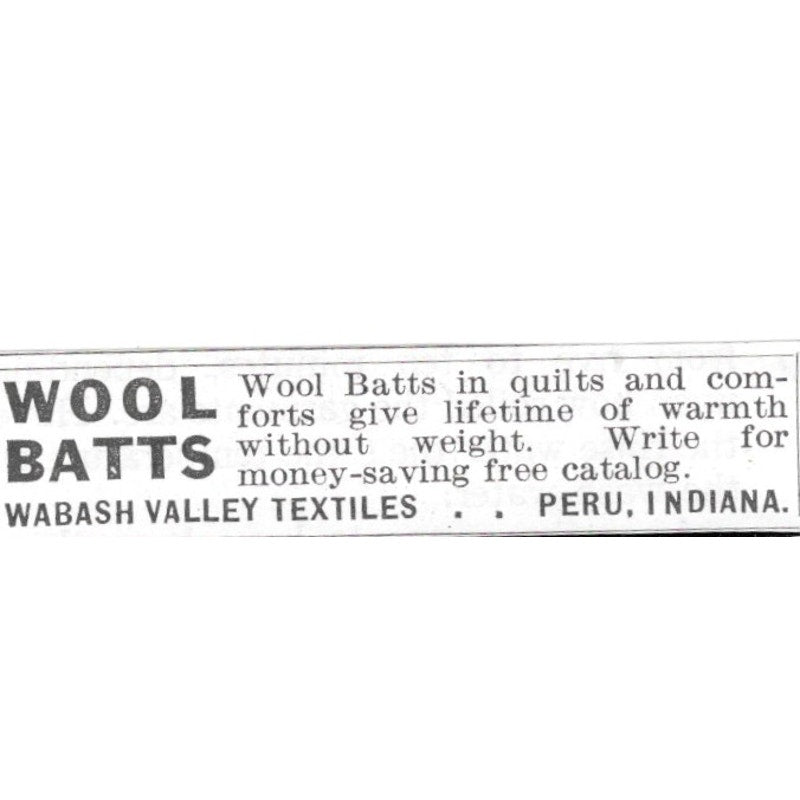 Wabash Valley Textiles Wool Batts Peru IN 1936 Ad SAG4-S12