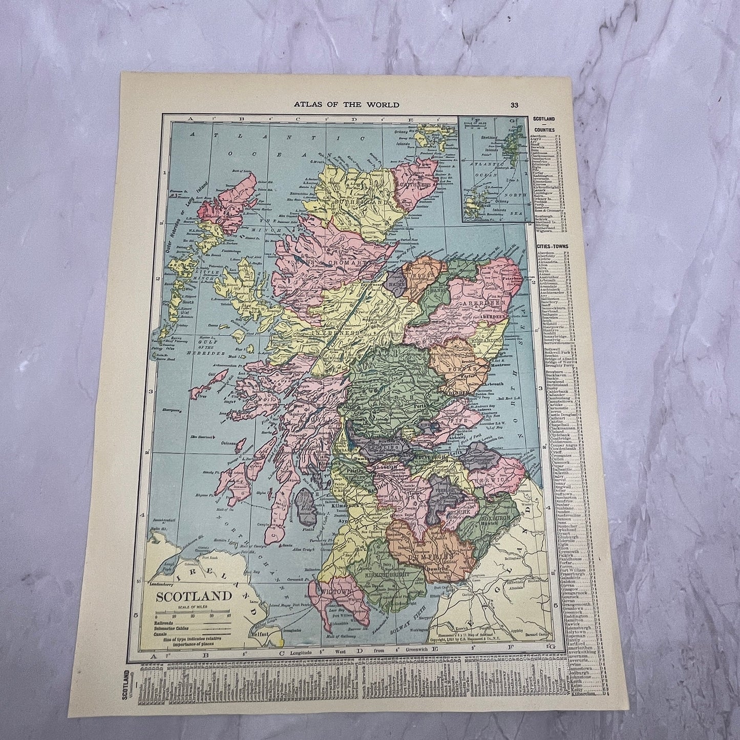 Map of Ireland and Scotland Double Sided 1910 Print V14-7