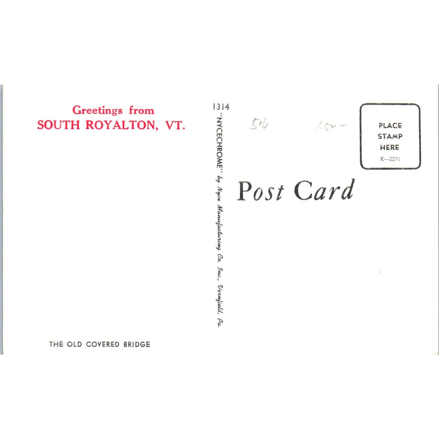 Covered Bridge South Royalton VT Vintage Covered Bridge Postcard PD6