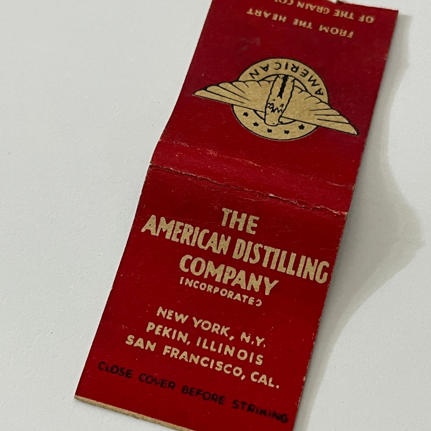 The American Distilling Company NY Pekin IL Vintage Matchbook Cover TB6-MB1-12
