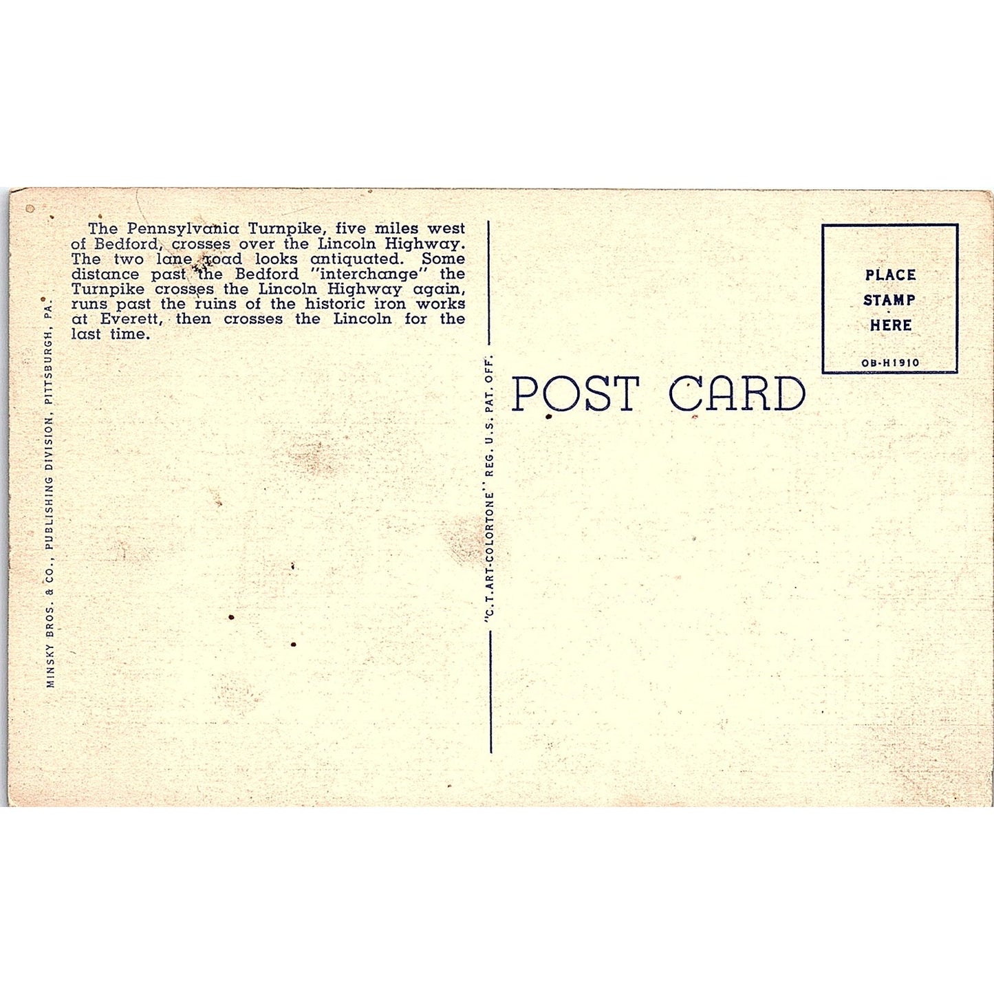 Pennsylvania Turnpike and Lincoln Highway Everett Narrows Vintage Postcard PE17