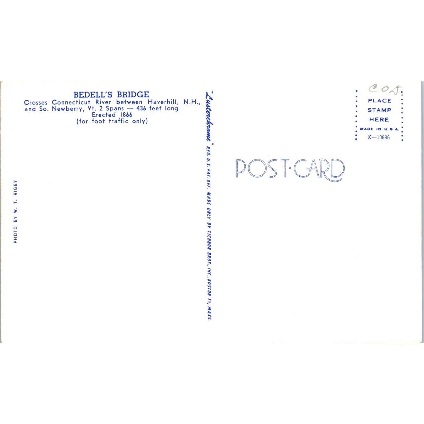 Bedell's Bridge Connecticut River Haverhill NH Covered Bridge Postcard PC4