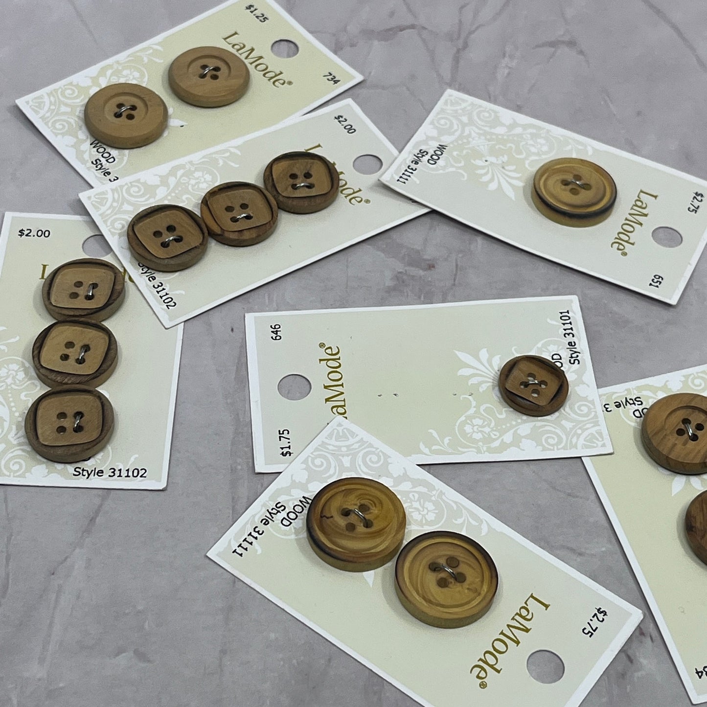Huge Lot of LaMode Wooden Buttons on Cards TC5