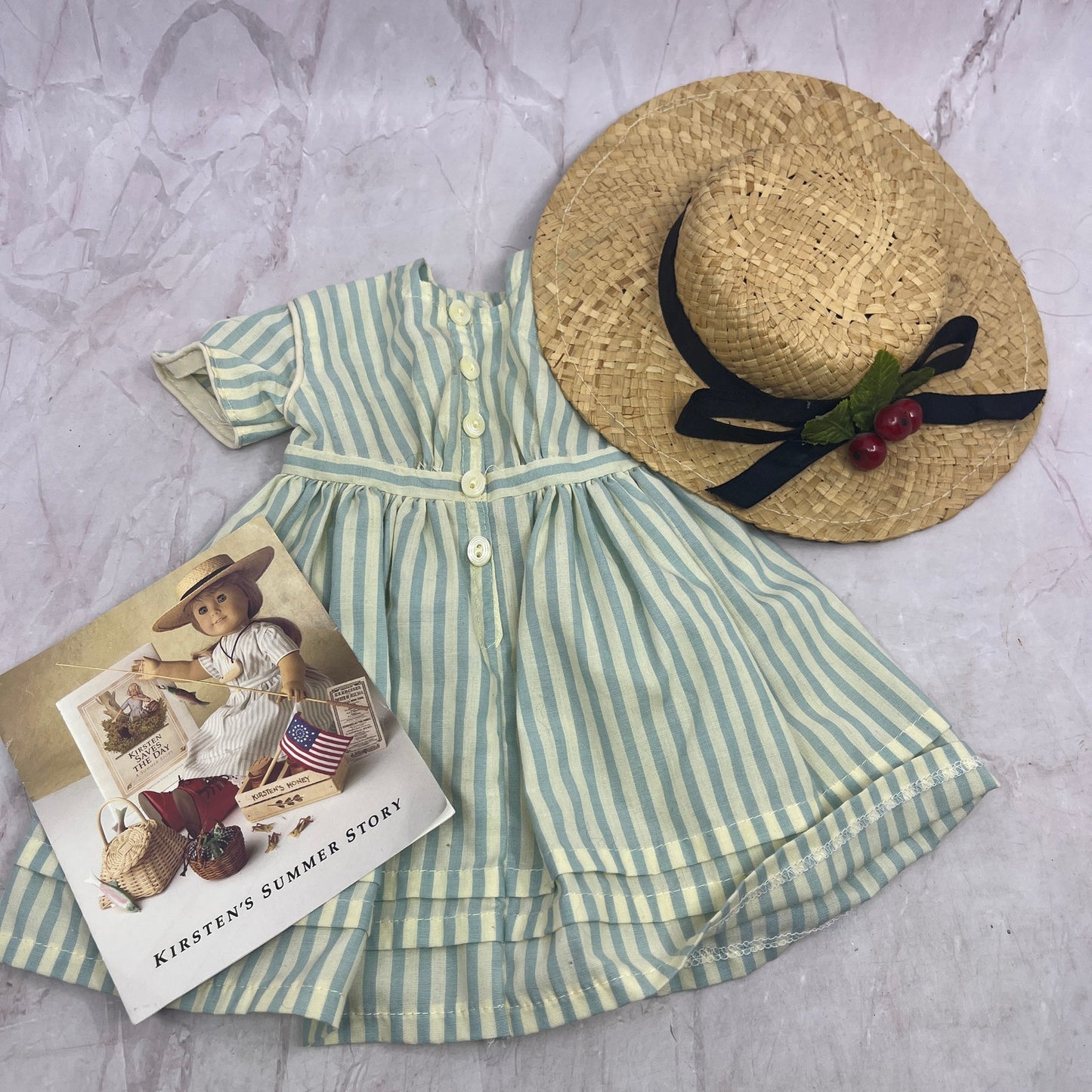 Kirsten's Summer Story Blue Striped Dress & Hat Kirsten American Girl Complete
