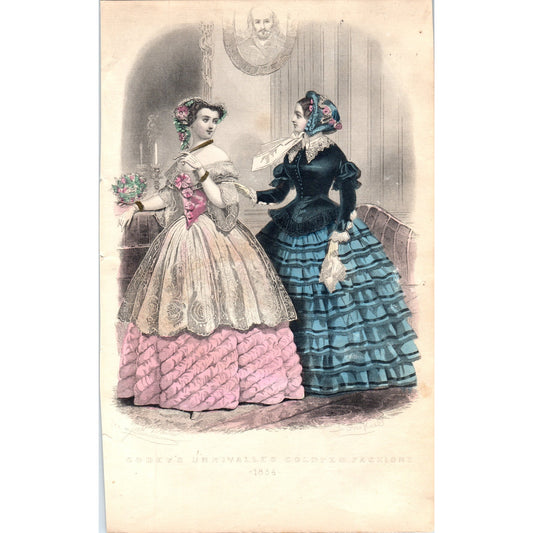 1857 Original Lady's Pre Civil War Fashion Plate Hand Tinted Engraving D19-2-8