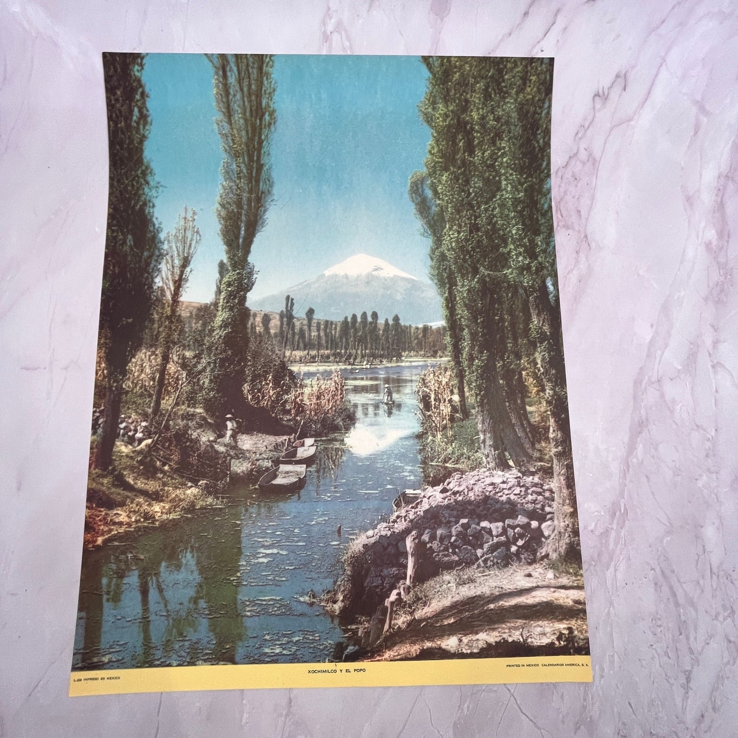 Xochimilco Y El Popo - Retro Mexican Art 11.5x14.5" Art Print V22