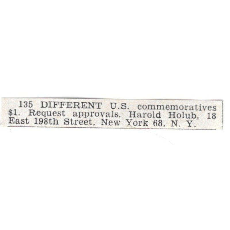 US Commemoratives - Harold Holub, New York NY 1955 Ad AG1-S9