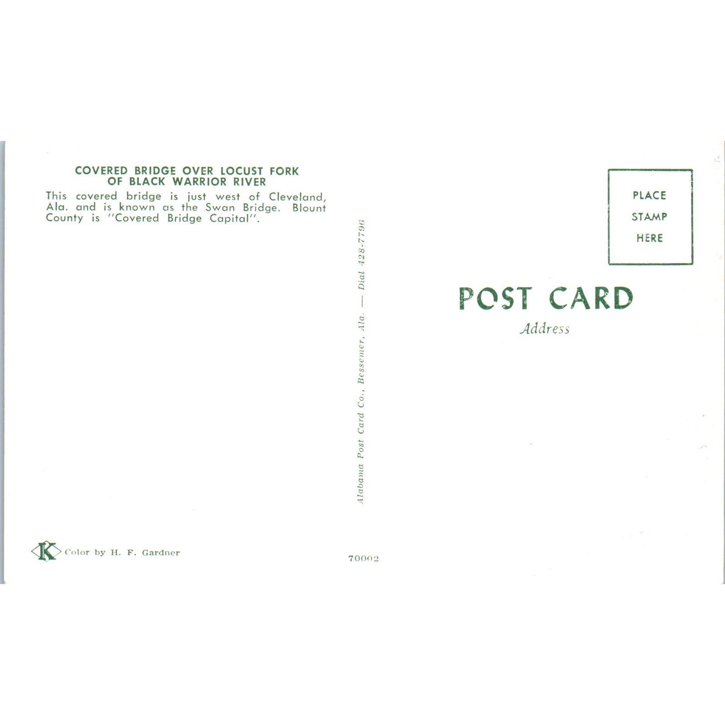 Swan Bridge Black Warrior River Cleveland Ala Covered Bridge Postcard PB13