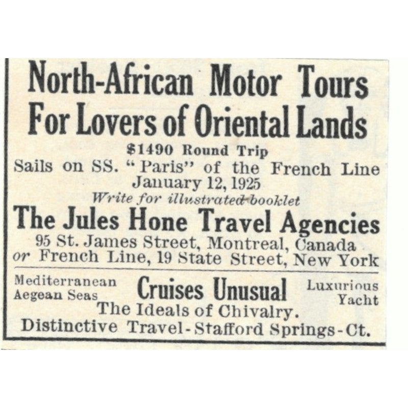North African Motor Tours Jules Hone Travel Agencies 1924 Magazine Ad AD8-O4