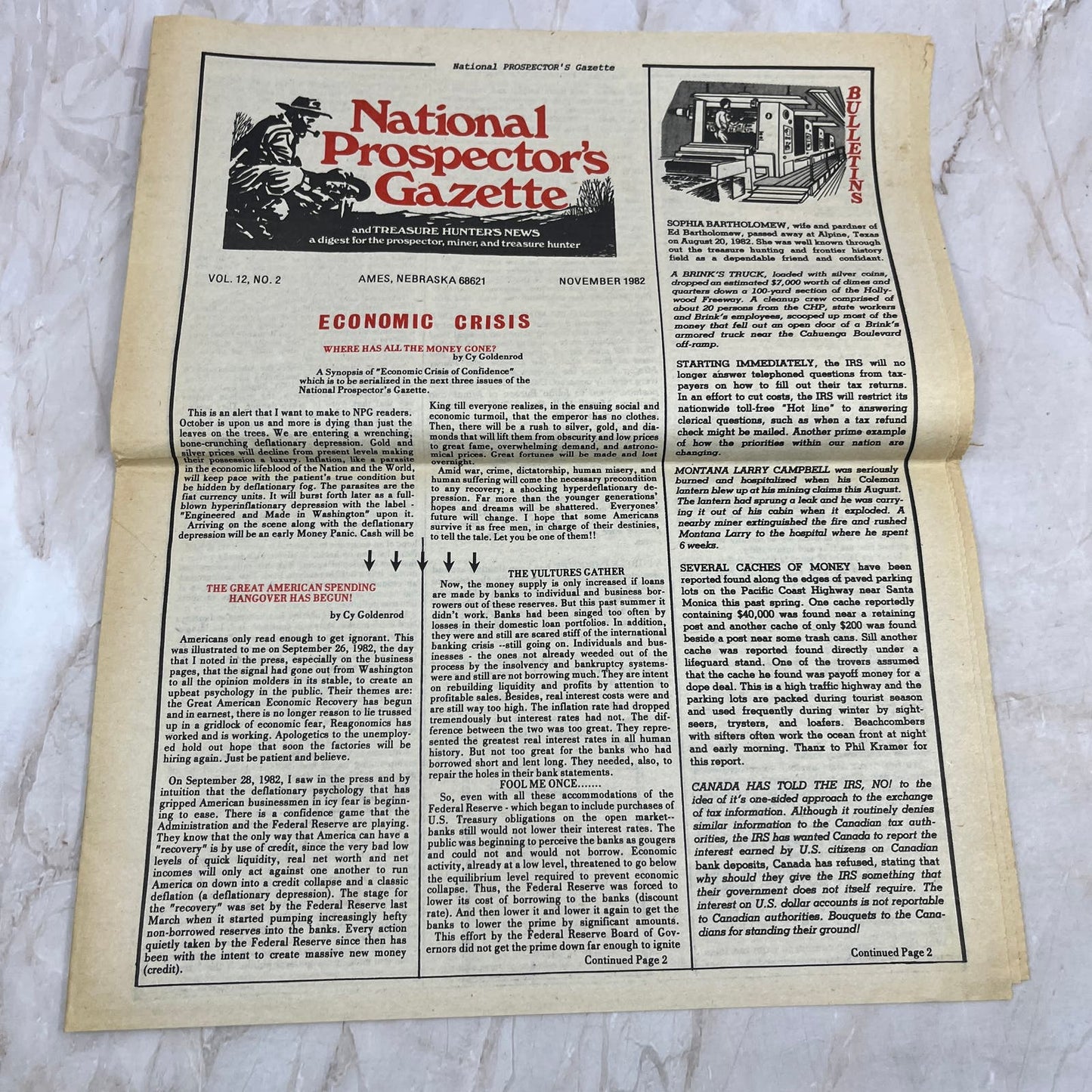 1982 Nov - The National Prospector's Gazette Newspaper - Treasure Hunting M11