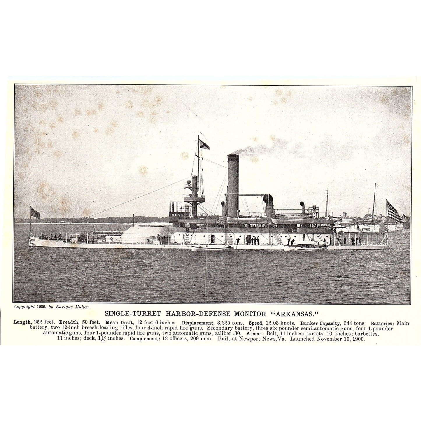 Scout Cruiser Chester, Monitor Arkansas Double Sided 1910 Print AF6-19
