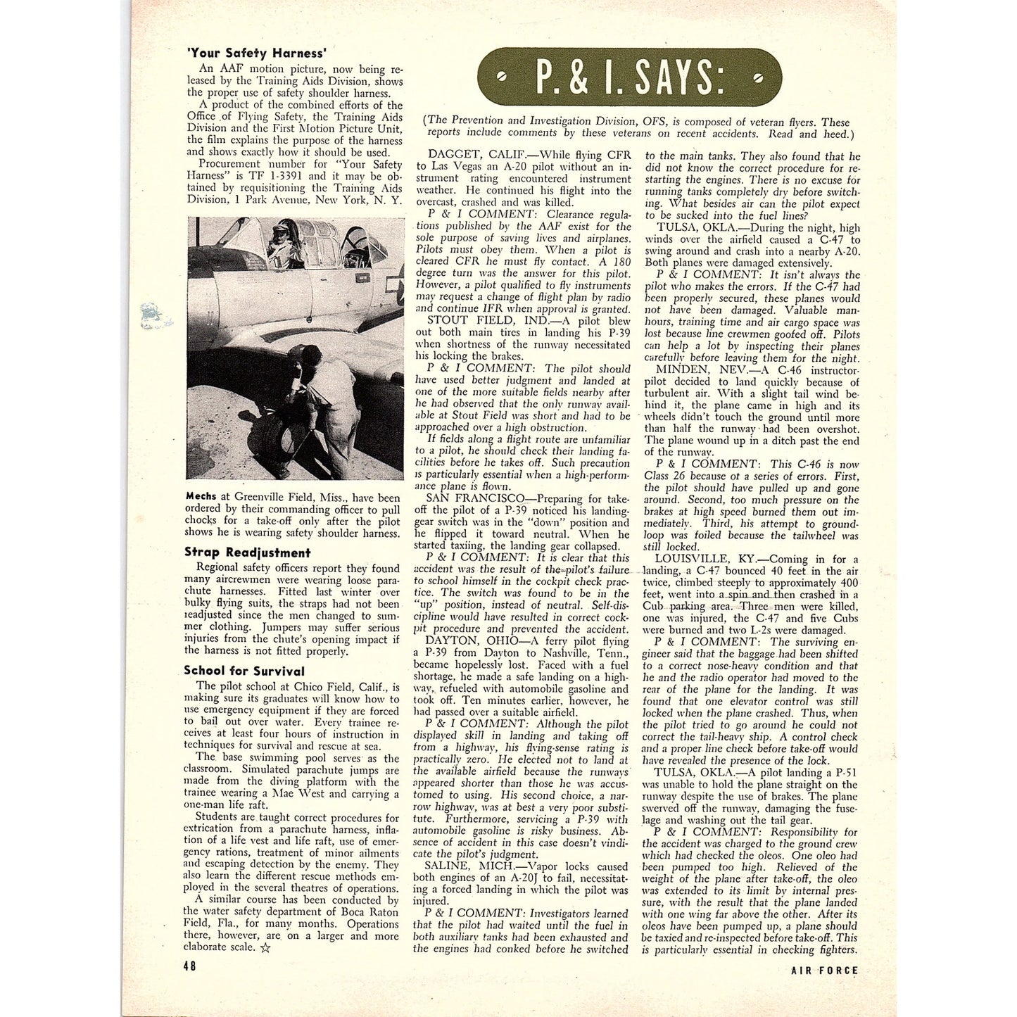 Suggestions From The Office of Flying Safety Air Force 1944 WWII Article AG2-4