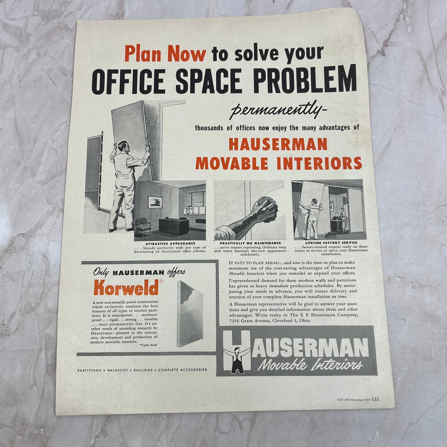 Hauserman Movable Interiors Cleveland Ohio 1951 Magazine Ad FL6-10