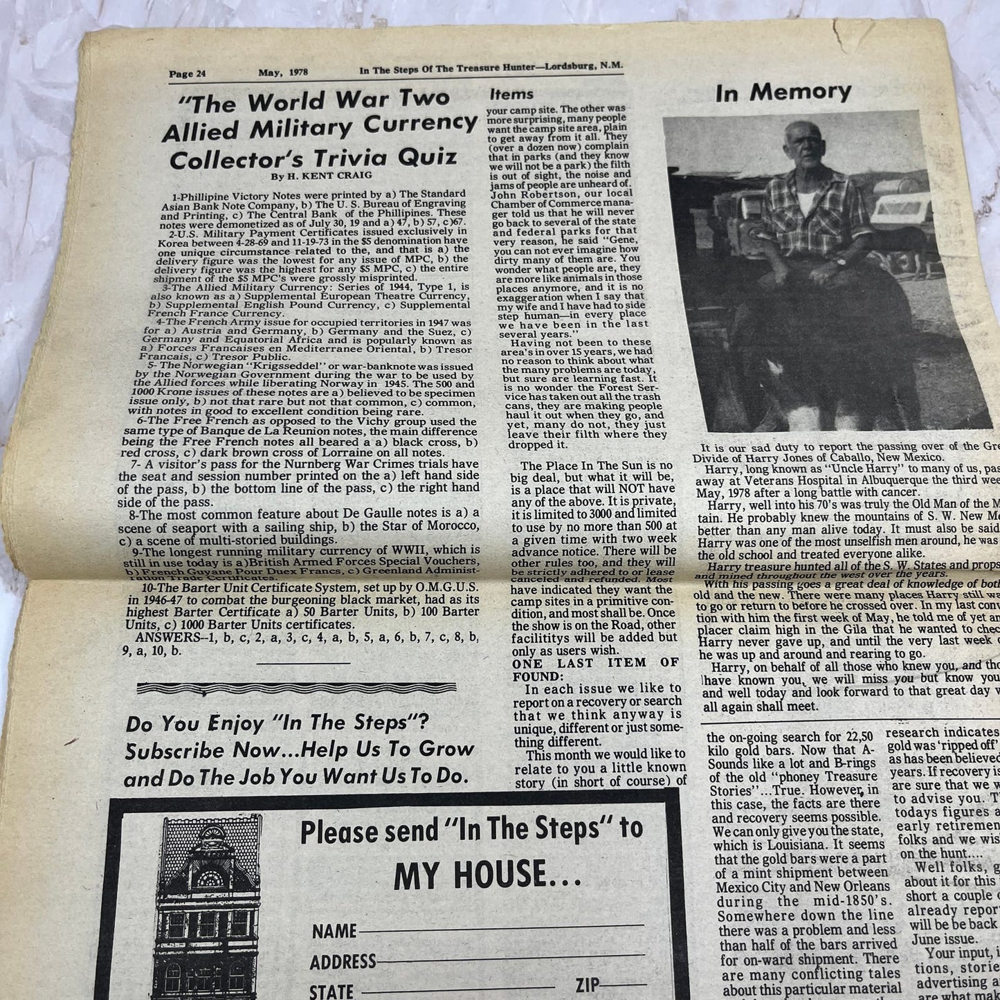 1978 May - In the Steps of the Treasure Hunter Newspaper - Lordsburg NM M11