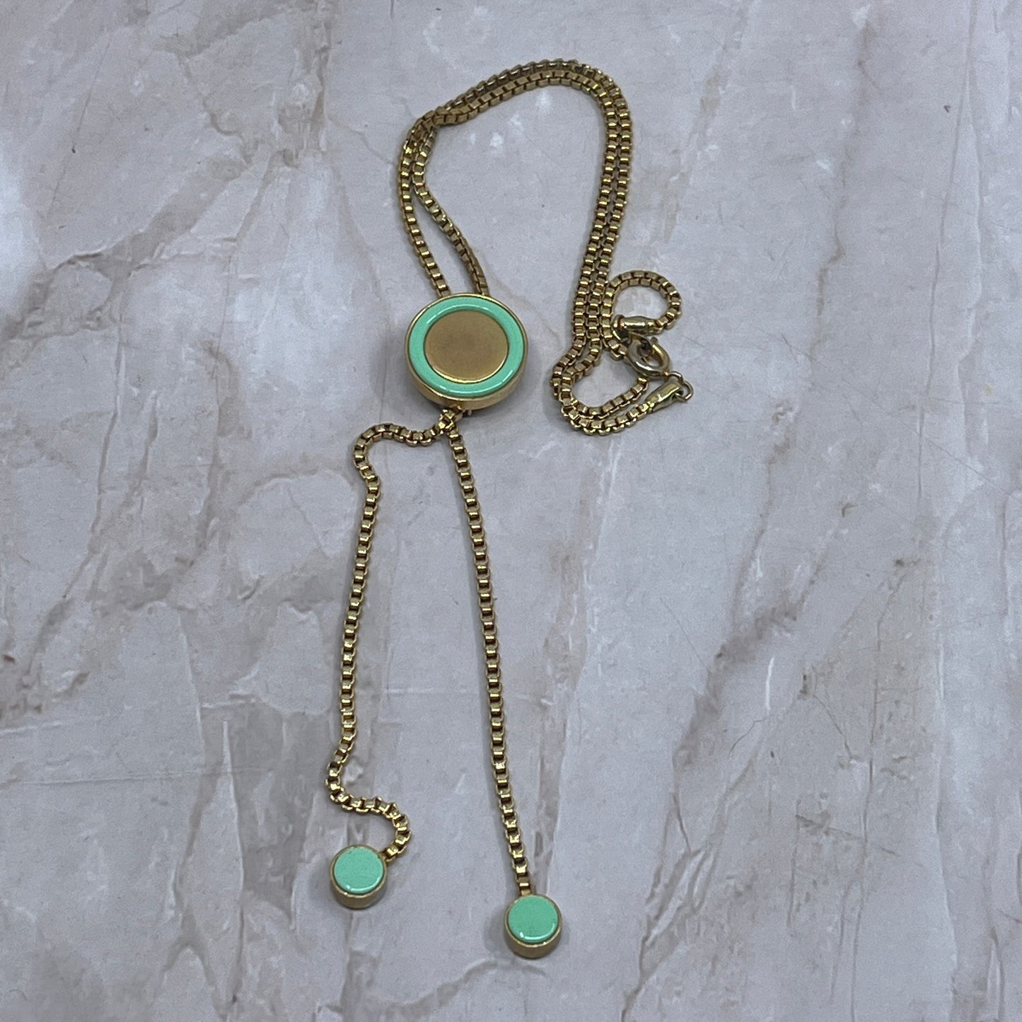 Vintage Gold & Jade Tone Ladies Bolo Tie Necklace SB3