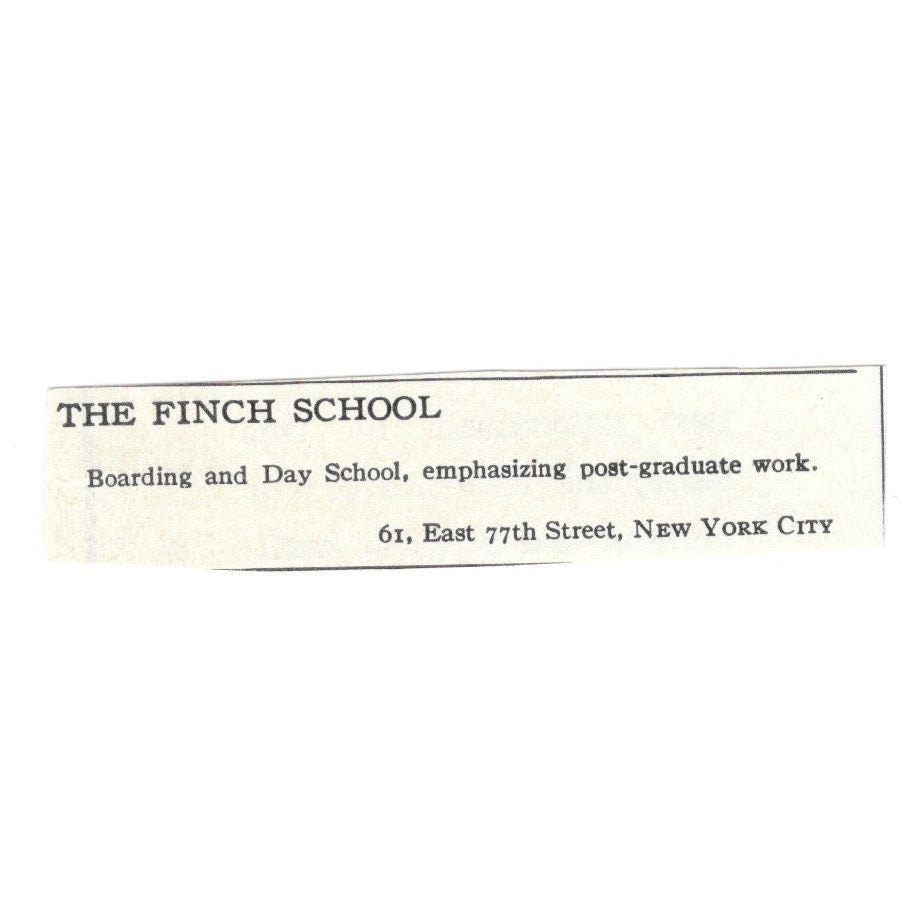 Finch Boarding and Day School 61 E 77th St, NY 1920 Harper’s Magazine Ad SAG4-S3
