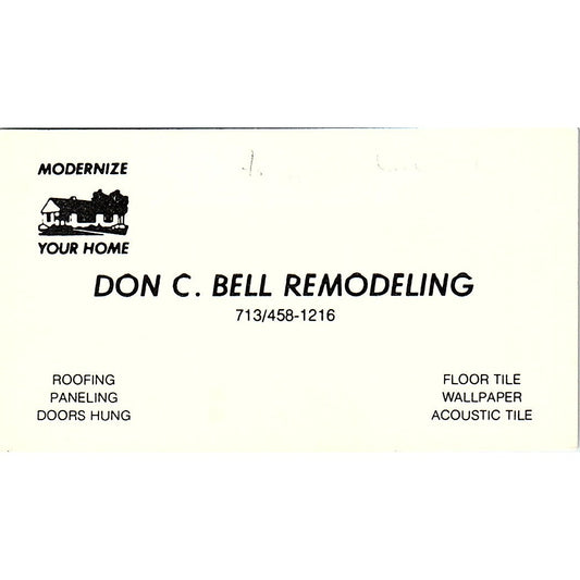 Don C Bell Remodeling Houston TX Vintage Business Card SD9-B3
