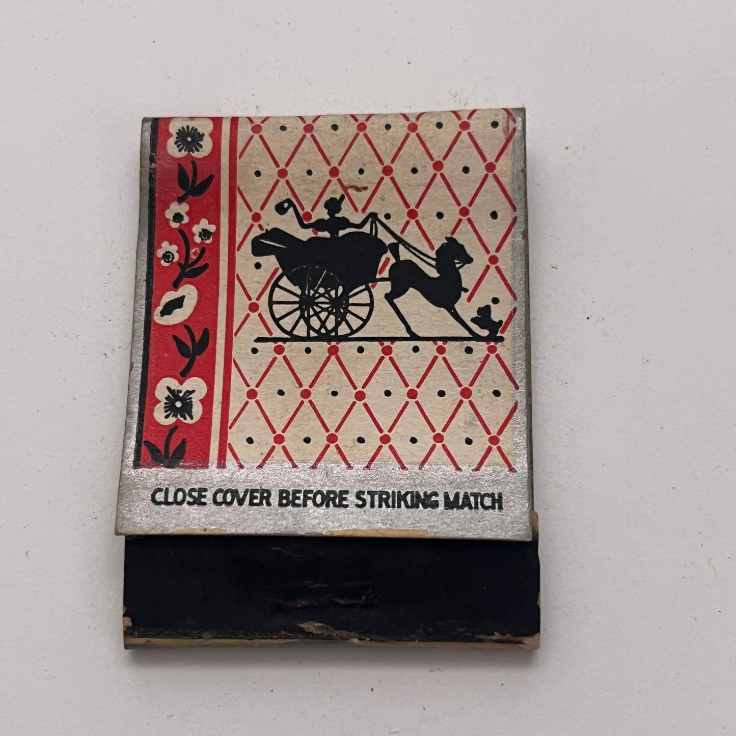 Woman Riding in Carriage Silhouette Vintage Matchbook Cover TB8-MB-1