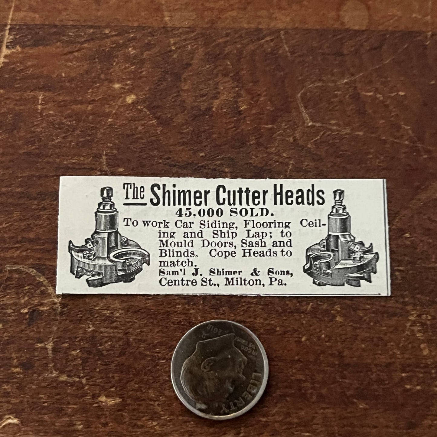 The Shimer Cutter Heads Samuel J Shimer Milton PA Original Advertisement AD8-P29
