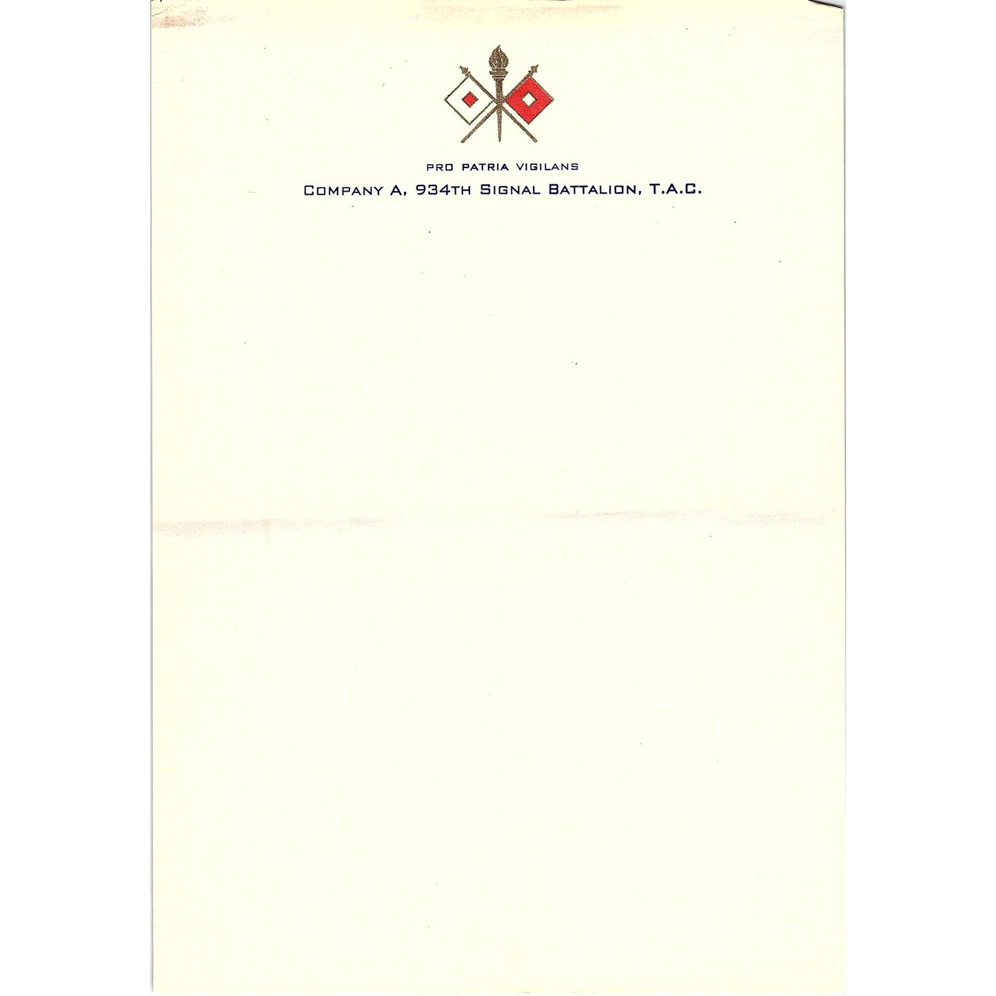 1940s WWII Company A 934th Signal Battalion T.A.C. Blank Letterhead AF9-1