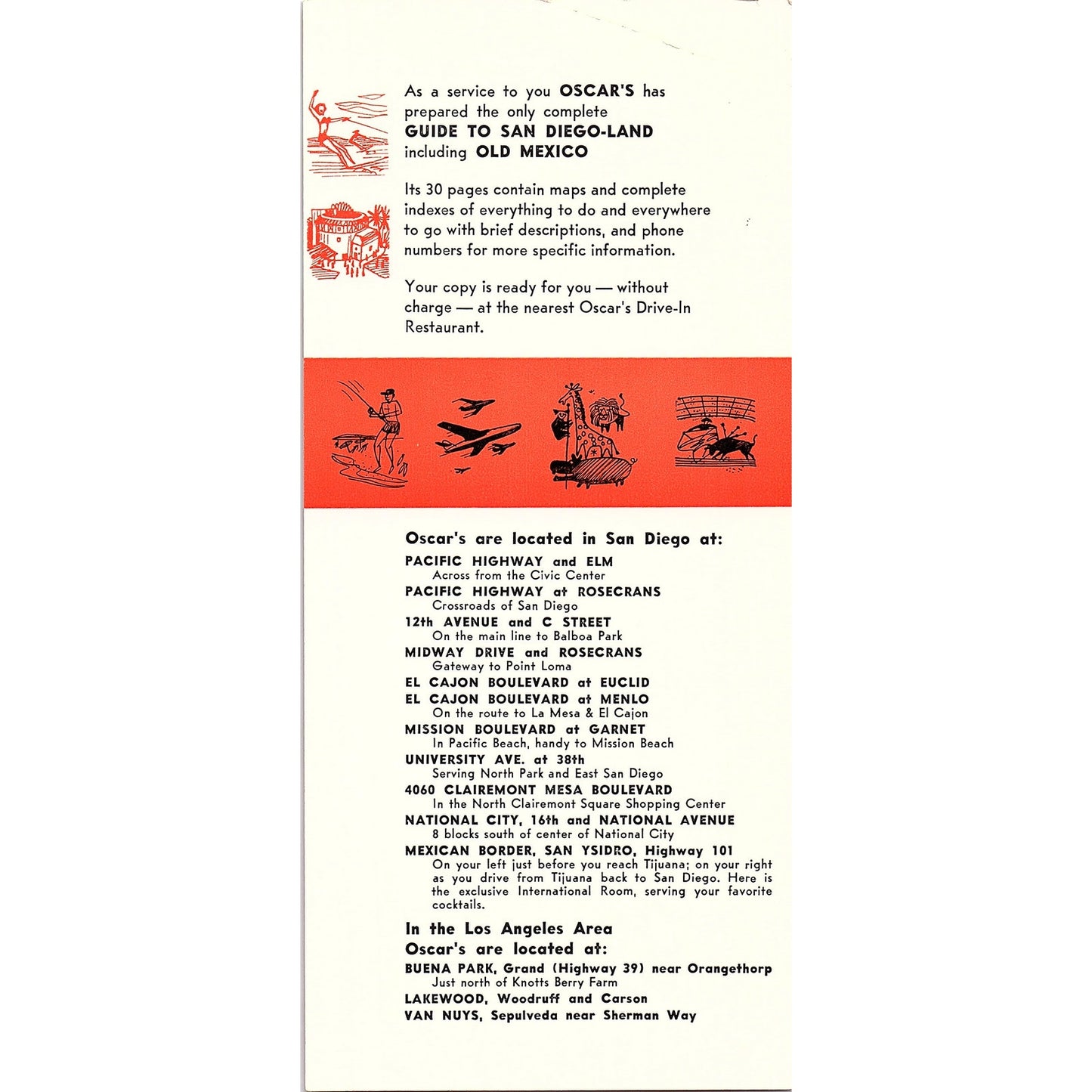 c1950 Oscar's Drive-In San Diego-Land Promo Leaflet AF9-2