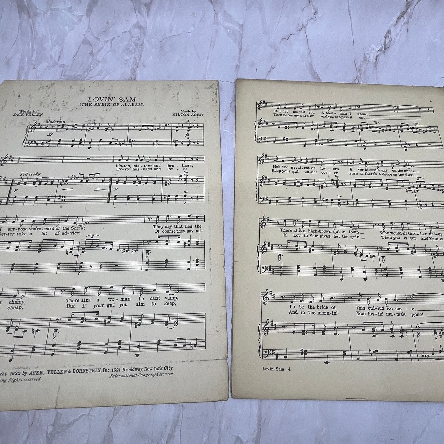 1922 Lovin' Sam The Sheik of Alabam Jack Yellen Florence Brady Sheet Music Ti5