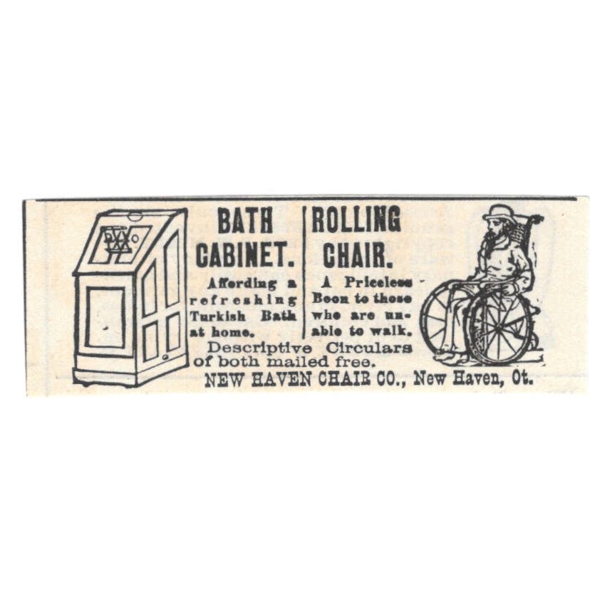 Bath Cabinet Wheelchair New Haven Chair Co CT c1890 Victorian Ad AE8-CH11