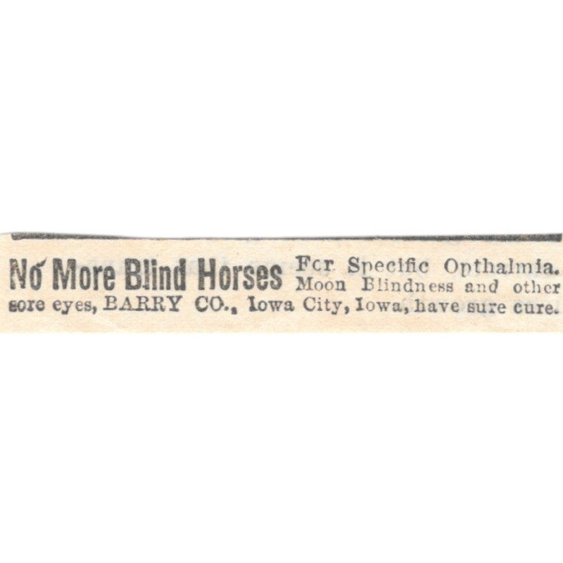 No More Blind Horses Ophthalmia Barry Co Iowa City 1905 Magazine Ad AF1-NES1