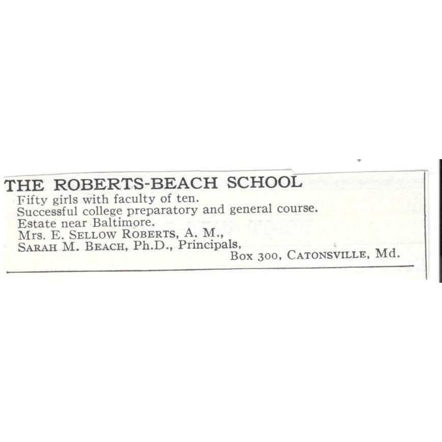 The Roberts-Beach School Catonsville MD Sarah M. Beach c1920 Harper’s Ad SAG4-S3