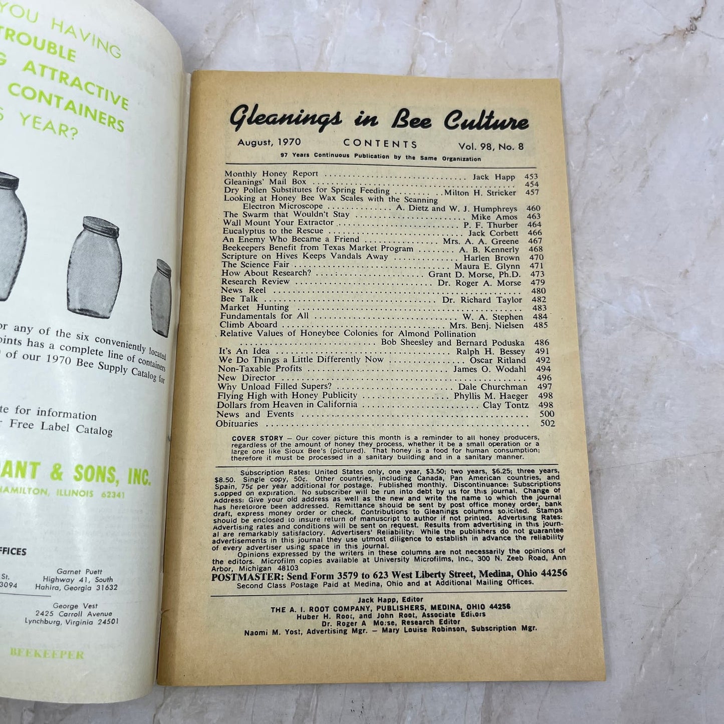 1970 Aug Gleanings in Bee Culture Magazine Bees Beekeeping Honey M8
