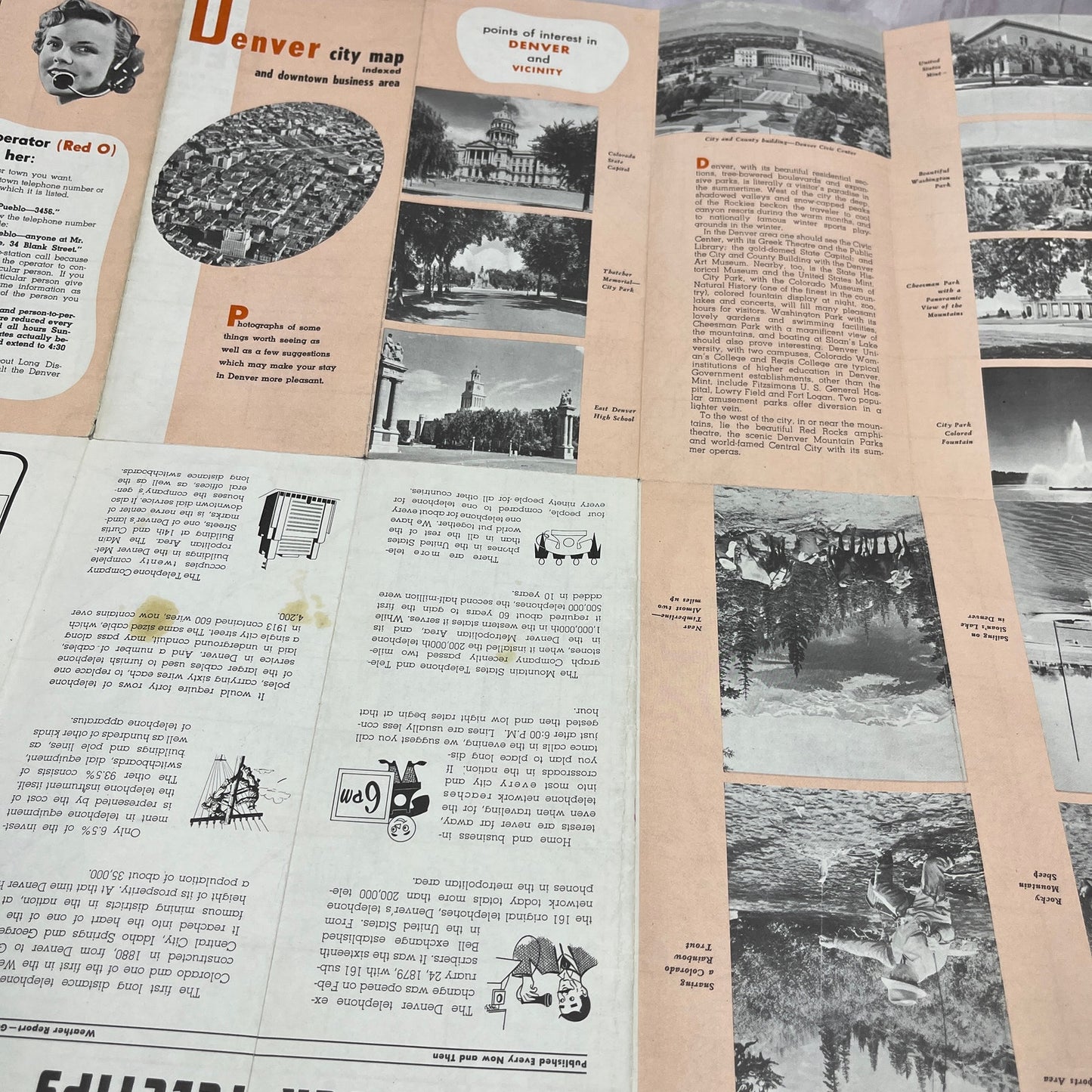 1956 Dever City Map and Downtown Business Area Fold Out Travel Map TC5-LP1