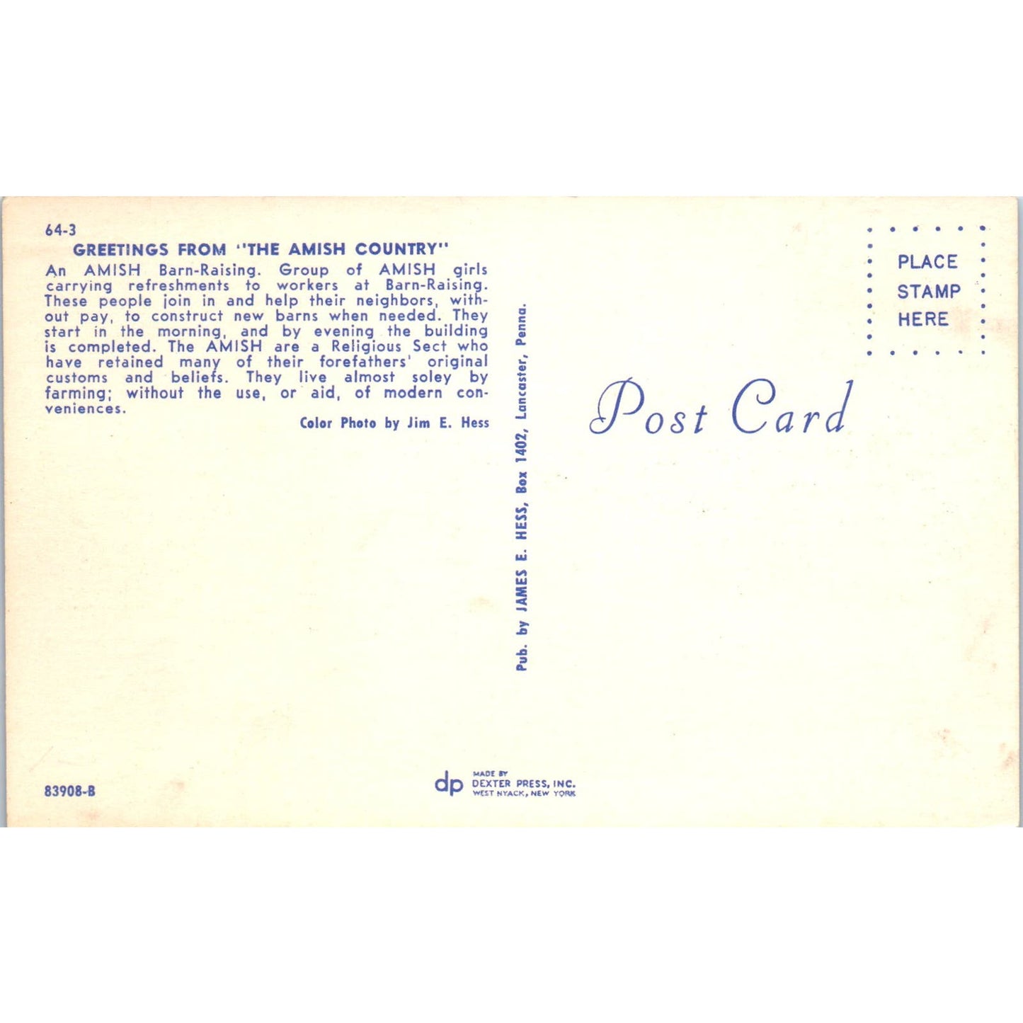 Amish Barn Raising Refreshment Break Pennsylvania Dutch Country Postcard PD8