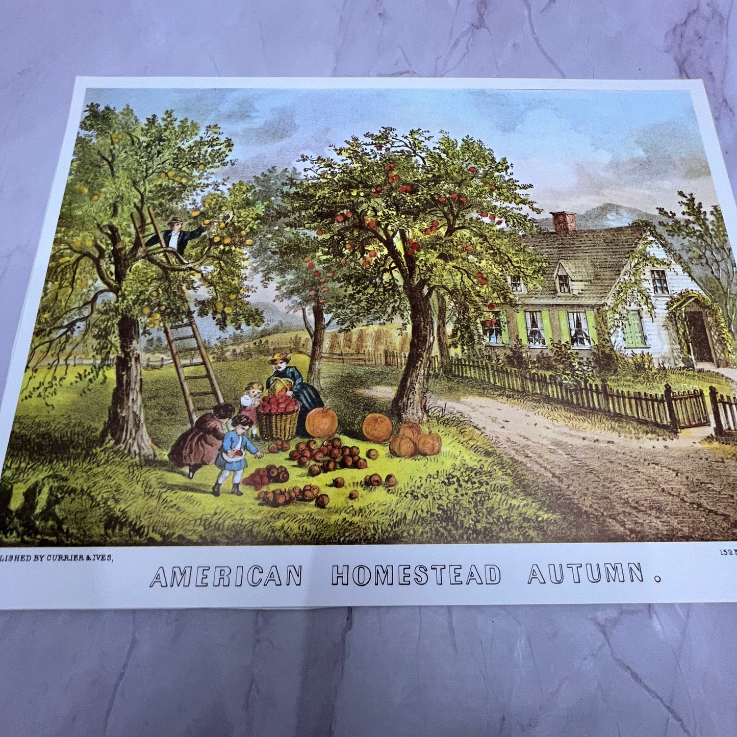American Homestead Autumn Currier & Ives Lithograph 9x12" Art Print V22