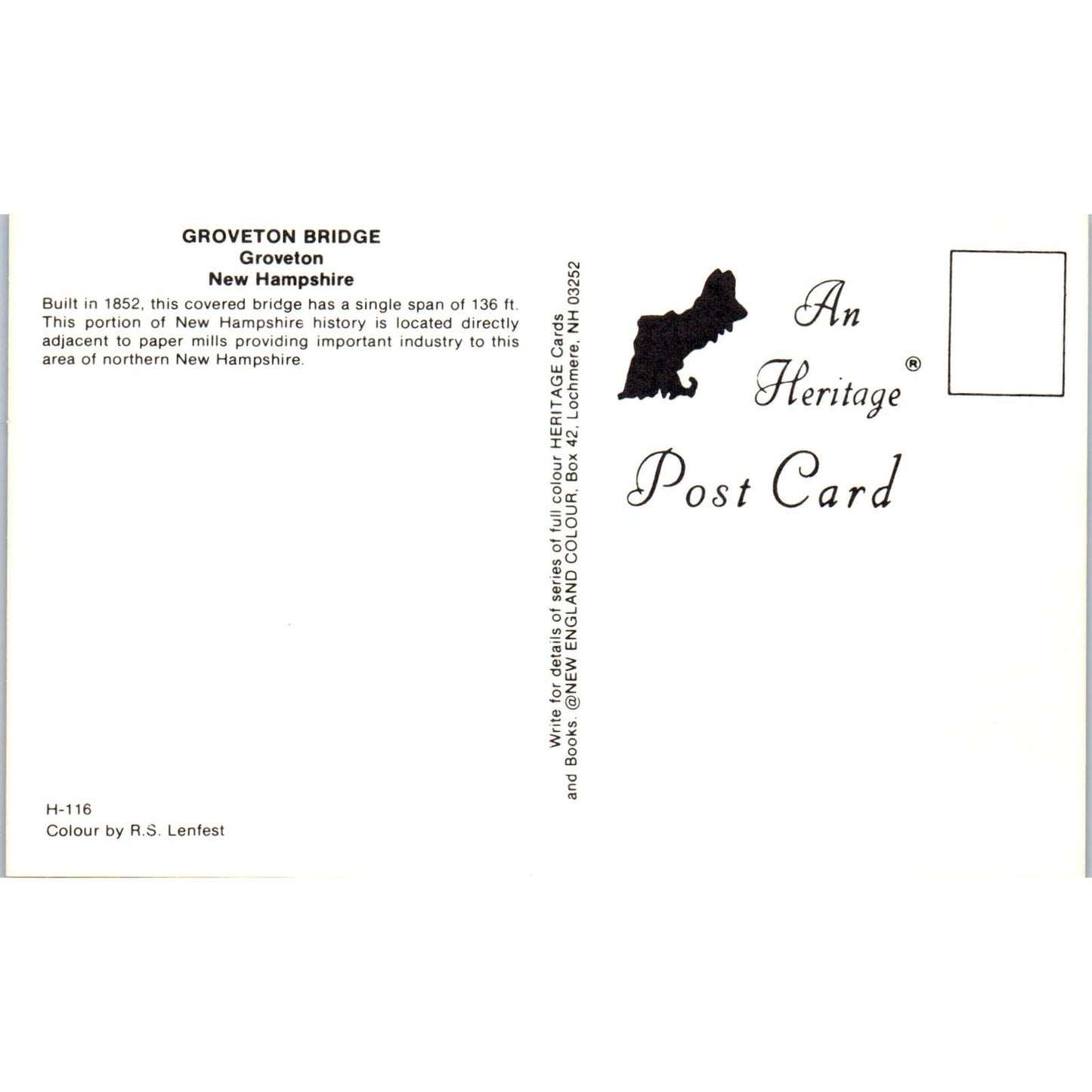 Groveton Bridge New Hampshire Covered Bridge Postcard PC6