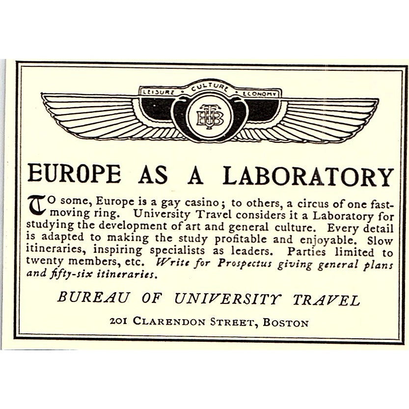 Europe as a Laboratory Bureau of University Travel - 1904 Ad AF5-2