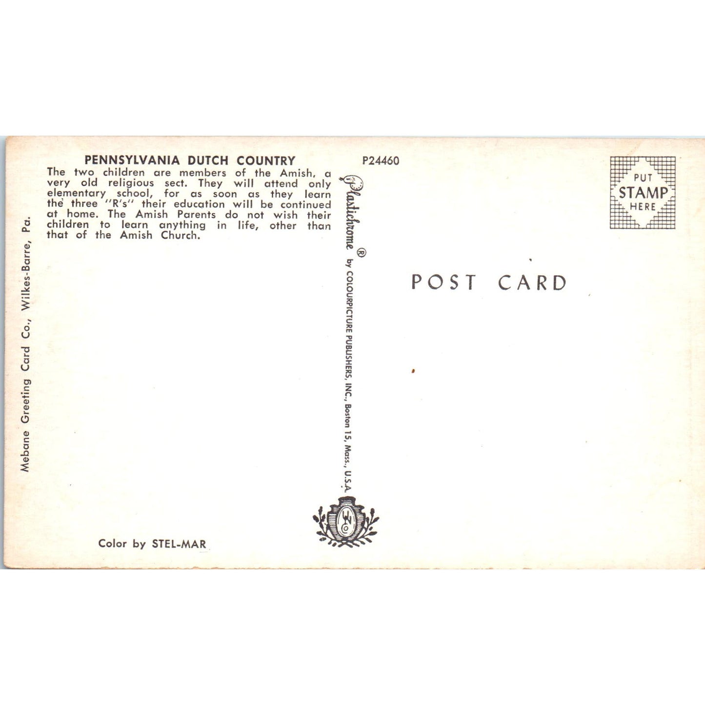 Amish Children in Pennsylvania Dutch Country Vintage Postcard PD4