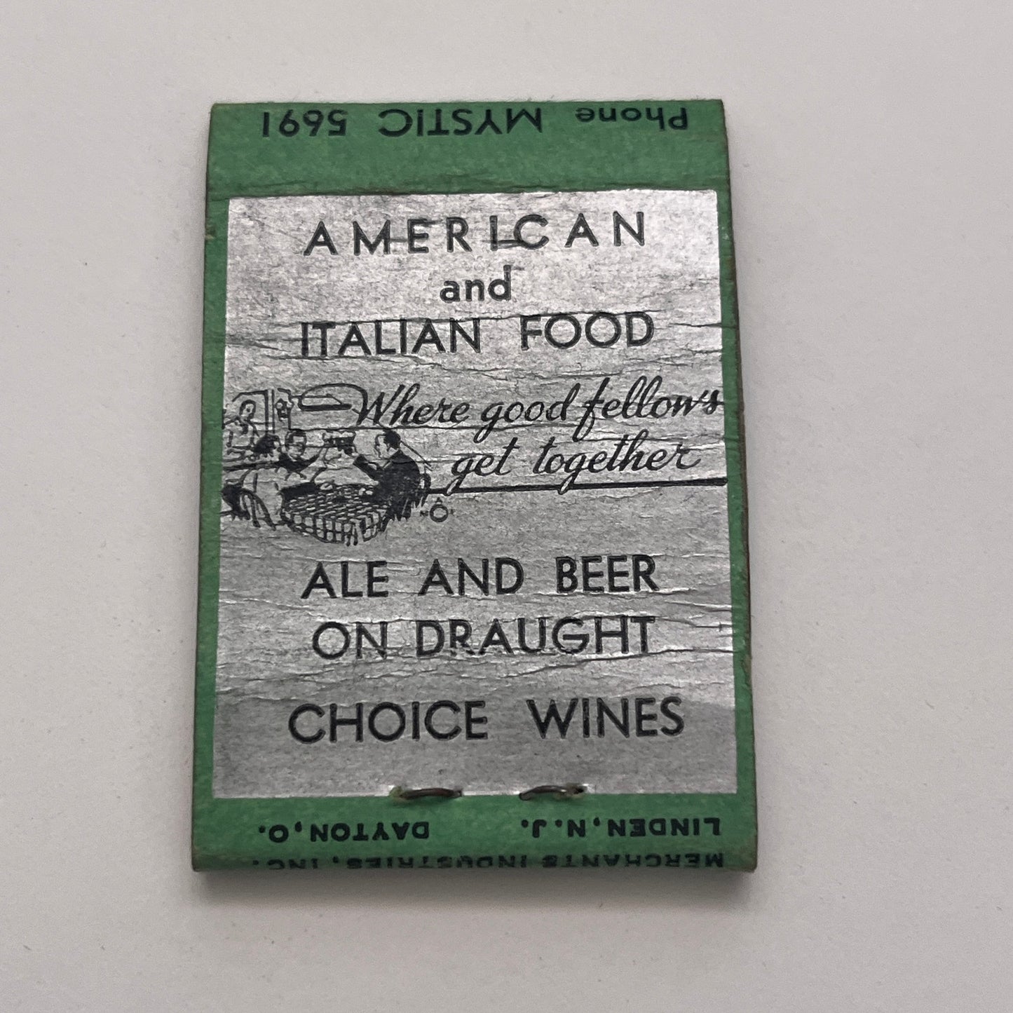 Hillside Cafe Thomas Mericantante Hillside MA Vintage Matchbook Cover TB8-MB-5