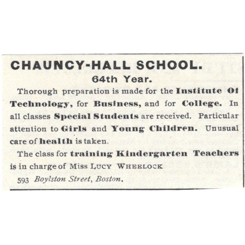 Chauncey-Hall School Miss Lucy Wheelock Boston c1890 Victorian Ad AE9-CH1