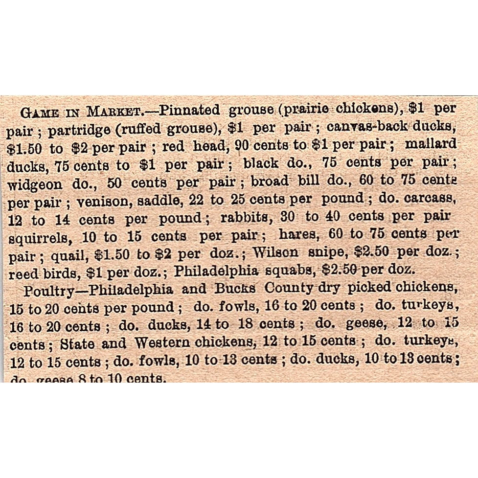 1878 Market Prices for Game 1878 Article AG2-M8