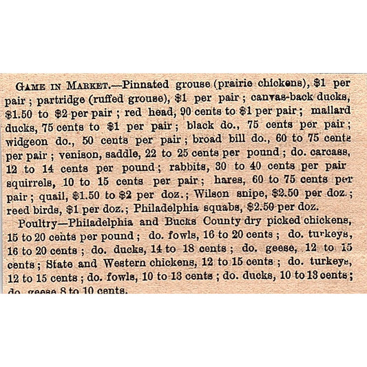 1878 Market Prices for Game 1878 Article AG2-M8