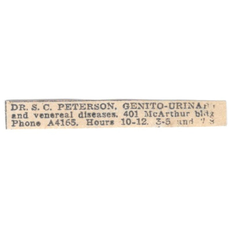 Dr S.C. Peterson Genitourinary and Venereal Diseases Winnipeg 1920 Ad AG2-S12