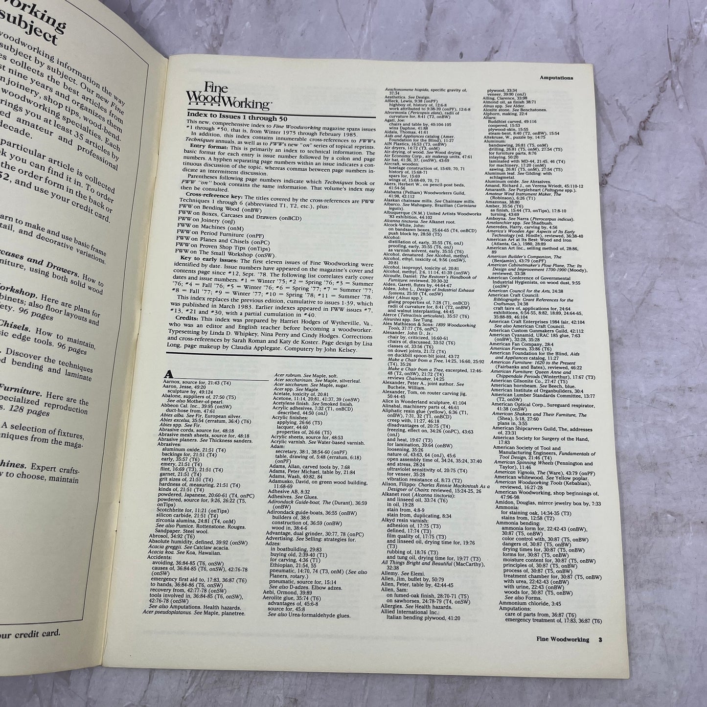 1985 Comprehensive Cumulative Index Fine Woodworking Magazine Issues 1-50 M35