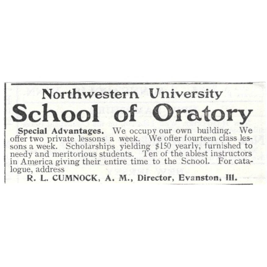 Northwestern University School of Oratory R.L. Cumnock c1918 Ad AE5-SV3