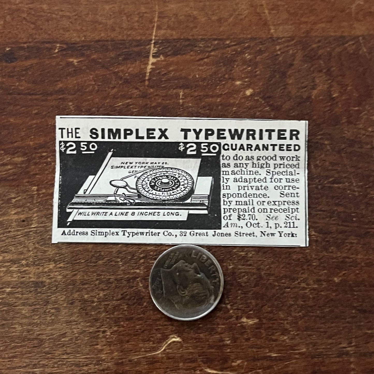 American Simplex Typewriter Co New York Original Advertisement AD8-P29