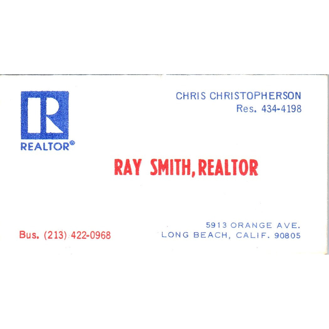Ray Smith Realtor Chris Christopherson Long Beach Vintage Business Card SD4-B5