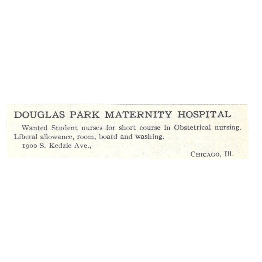 Douglas Park Maternity Hospital Chicago IL 1924 Magazine Ad AD8-O9